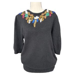 Medium Black Sweater Top, Vintage, Rabbit Hair, Silk Blend, Fall, Winterwear,